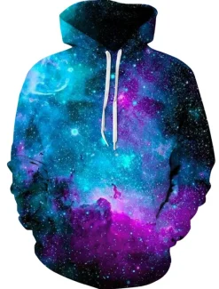 Sale OUKU Men's Galaxy Star Print Hoodie Hoodies Sweatshirt Designer Casual Long Sleeve Hooded Daily White Pink Designer