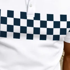 Clearance OUKU Men's Geometic Checkerboard Polo Short Sleeve Polo Shirts Collared Shirts Casual Athleisure 3D Print Buttons Summer White Navy Blue Sky Blue