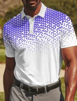New OUKU Men's Geometic Golf Polo Sports Polo Shirts Short Sleeve Polo Shirts Collared Shirts Sportswear Casual Athleisure Daily Wear Buttons Summer Black Red Blue