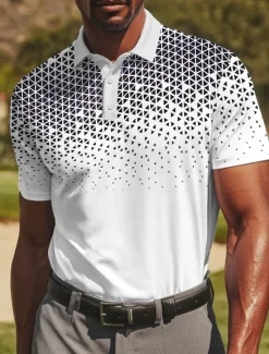 New OUKU Men's Geometic Golf Polo Sports Polo Shirts Short Sleeve Polo Shirts Collared Shirts Sportswear Casual Athleisure Daily Wear Buttons Summer Black Red Blue