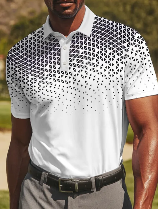 New OUKU Men's Geometic Golf Polo Sports Polo Shirts Short Sleeve Polo Shirts Collared Shirts Sportswear Casual Athleisure Daily Wear Buttons Summer Black Red Blue