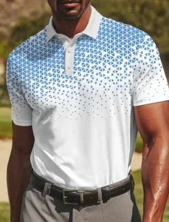New OUKU Men's Geometic Golf Polo Sports Polo Shirts Short Sleeve Polo Shirts Collared Shirts Sportswear Casual Athleisure Daily Wear Buttons Summer Black Red Blue