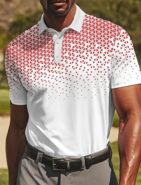 New OUKU Men's Geometic Golf Polo Sports Polo Shirts Short Sleeve Polo Shirts Collared Shirts Sportswear Casual Athleisure Daily Wear Buttons Summer Black Red Blue