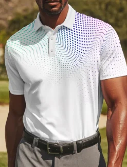 Best OUKU Men's Geometic Golf Polo Sports Polo Shirts Short Sleeve Polo Shirts Collared Shirts Sportswear Casual Athleisure Daily Wear Buttons Summer Light Green Red Blue