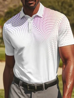 Best OUKU Men's Geometic Golf Polo Sports Polo Shirts Short Sleeve Polo Shirts Collared Shirts Sportswear Casual Athleisure Daily Wear Buttons Summer Light Green Red Blue