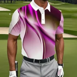 Clearance OUKU Men's Geometic Golf Polo Short Sleeve Polo Shirts Lapel Casual Athleisure Daily Wear 3D Print Buttons Summer Blue Purple Green