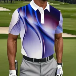 Clearance OUKU Men's Geometic Golf Polo Short Sleeve Polo Shirts Lapel Casual Athleisure Daily Wear 3D Print Buttons Summer Blue Purple Green