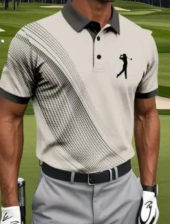 Clearance OUKU Men's Geometic Golf Sports Polo Shirts Short Sleeve Polo Shirts Collared Shirts Sportswear Athleisure Buttons Summer Black White Blue