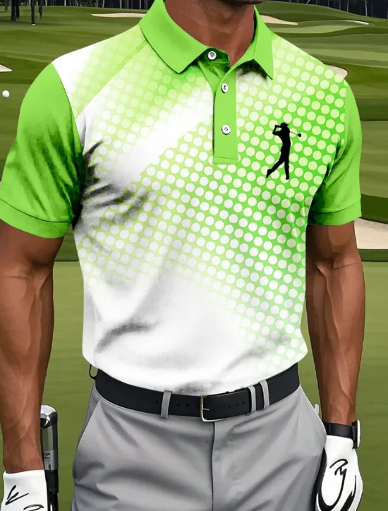 Clearance OUKU Men's Geometic Golf Sports Polo Shirts Short Sleeve Polo Shirts Collared Shirts Sportswear Athleisure Buttons Summer Blue Sky Blue Green
