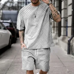 Best OUKU Men's Geometic Graphic Prints 2pcs Tees sets Matching Sets Short Sleeve Short Pants Crew Neck Sport Designer Casual Outdoor Vacation Daily Spring & Summer Black Green Dark Blue