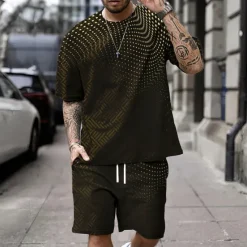 Best OUKU Men's Geometic Graphic Prints 2pcs Tees sets Matching Sets Short Sleeve Short Pants Crew Neck Sport Designer Casual Outdoor Vacation Daily Spring & Summer Black Green Dark Blue