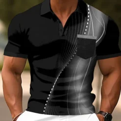 Online OUKU Men's Geometic Line Polo Short Sleeve Polo Shirts Collared Shirts Business Casual Outdoor Athleisure Daily Wear 3D Print Buttons Summer Red Blue Green