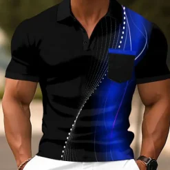 Online OUKU Men's Geometic Line Polo Short Sleeve Polo Shirts Collared Shirts Business Casual Outdoor Athleisure Daily Wear 3D Print Buttons Summer Red Blue Green