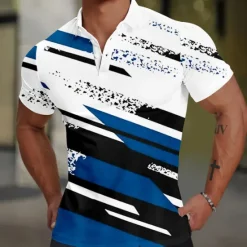 Hot OUKU Men's Geometic Line Polo Short Sleeve Polo Shirts Collared Shirts Casual Business Casual School Outdoor Sports Daily Wear 3D Print Summer Black Red Blue
