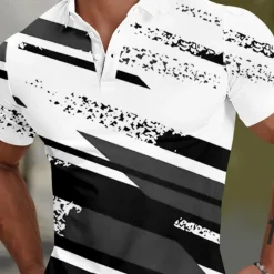 Hot OUKU Men's Geometic Line Polo Short Sleeve Polo Shirts Collared Shirts Casual Business Casual School Outdoor Sports Daily Wear 3D Print Summer Black Red Blue