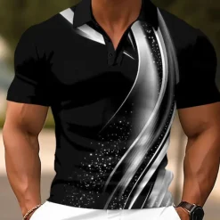 Hot OUKU Men's Geometic Line Polo Short Sleeve Polo Shirts Collared Shirts Casual School Outdoor Daily Wear Home Wear 3D Print Summer White Blue Green