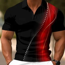 Sale OUKU Men's Geometic Line Polo Short Sleeve Polo Shirts Collared Shirts Casual School Outdoor Daily Wear Home Wear 3D Print Summer Red Blue Green