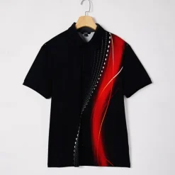 Sale OUKU Men's Geometic Line Polo Short Sleeve Polo Shirts Collared Shirts Casual School Outdoor Daily Wear Home Wear 3D Print Summer Red Blue Green