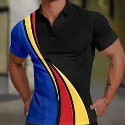 Outlet OUKU Men's Geometic Line Polo Short Sleeve Polo Shirts Collared Shirts Business Casual Outdoor Daily Wear Home Wear 3D Print Summer Spring Fall Blue Green Gray
