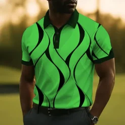 Discount OUKU Men's Geometic Line Polo Short Sleeve Polo Shirts Collared Shirts Business Casual School Outdoor Daily Wear 3D Print Summer White Yellow Blue