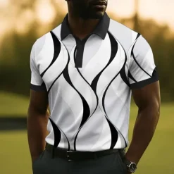 Discount OUKU Men's Geometic Line Polo Short Sleeve Polo Shirts Collared Shirts Business Casual School Outdoor Daily Wear 3D Print Summer White Yellow Blue