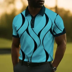 Discount OUKU Men's Geometic Line Polo Short Sleeve Polo Shirts Collared Shirts Business Casual School Outdoor Daily Wear 3D Print Summer White Yellow Blue