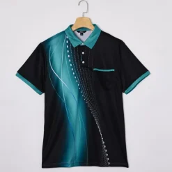 Hot OUKU Men's Geometic Line Polo Short Sleeve Polo Shirts Collared Shirts Business Casual Outdoor Athleisure Daily Wear Pocket 3D Print Buttons Summer Lake blue Red Blue