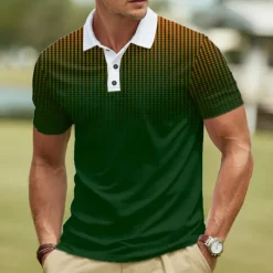 Hot OUKU Men's Geometic Polo Short Sleeve Polo Shirts Lapel Business Casual Athleisure Daily Wear 3D Print Buttons Summer Red Dark Navy Navy Blue
