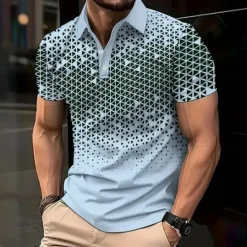 Discount OUKU Men's Geometic Polo Short Sleeve Polo Shirts Collared Shirts Business Casual Athleisure Buttons Summer Black Blue Brown
