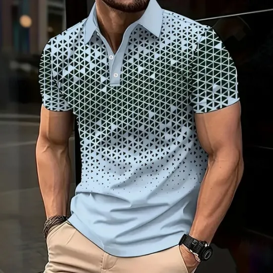 Discount OUKU Men's Geometic Polo Short Sleeve Polo Shirts Collared Shirts Business Casual Athleisure Buttons Summer Black Blue Brown