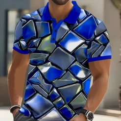 Sale OUKU Men's Geometic Polo Short Sleeve Polo Shirts Collared Shirts Casual Outdoor Street Athleisure 3D Print Buttons Summer Red Blue Green