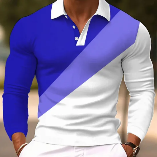 Clearance OUKU Men's Geometric Abstract Polo Long Sleeve Polo Shirts Lapel Casual Athleisure Daily Wear 3D Print Buttons Spring Fall Winter Blue Orange Green