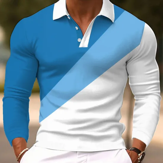Clearance OUKU Men's Geometric Abstract Polo Long Sleeve Polo Shirts Lapel Casual Athleisure Daily Wear 3D Print Buttons Spring Fall Winter Blue Orange Green
