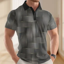 Hot OUKU Men's Geometric Abstract Polo Short Sleeve Polo Shirts Lapel Business Casual Business Athleisure Daily Wear 3D Print Buttons Summer Black Dark Blue Dark Purple