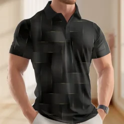 Hot OUKU Men's Geometric Abstract Polo Short Sleeve Polo Shirts Lapel Business Casual Business Athleisure Daily Wear 3D Print Buttons Summer Black Dark Blue Dark Purple