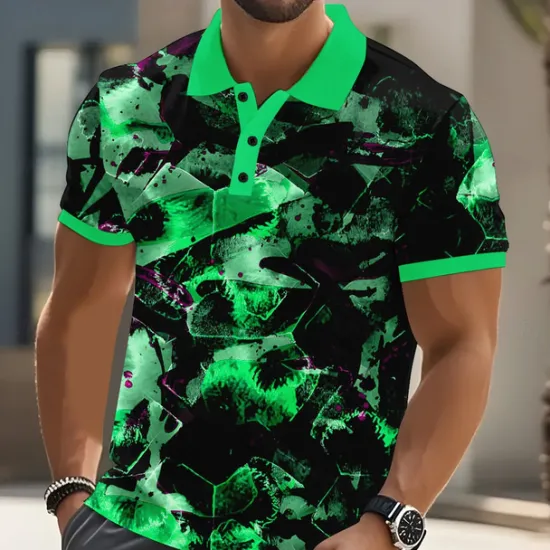 Clearance OUKU Men's Geometric Abstract Polo Short Sleeve Polo Shirts Collared Shirts Casual Athleisure Daily Wear 3D Print Buttons Summer Red Blue Purple
