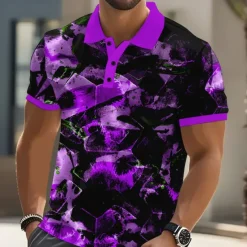 Clearance OUKU Men's Geometric Abstract Polo Short Sleeve Polo Shirts Collared Shirts Casual Athleisure Daily Wear 3D Print Buttons Summer Red Blue Purple
