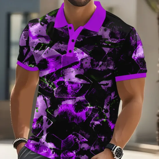 Clearance OUKU Men's Geometric Abstract Polo Short Sleeve Polo Shirts Collared Shirts Casual Athleisure Daily Wear 3D Print Buttons Summer Red Blue Purple