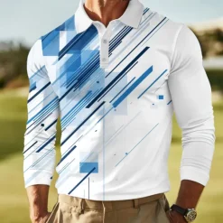 Discount OUKU Men's Geometric Abstract Polo Long Sleeve Polo Shirts Lapel Casual Outdoor Street Athleisure Daily Wear 3D Print Buttons Spring Fall Winter Red Blue Green