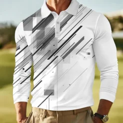 Discount OUKU Men's Geometric Abstract Polo Long Sleeve Polo Shirts Lapel Casual Outdoor Street Athleisure Daily Wear 3D Print Buttons Spring Fall Winter Red Blue Green