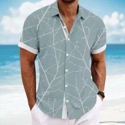 Hot OUKU Men's Geometric Casual Shirt Button Up Shirt Short Sleeve Fashion Casual Vacation Holiday Streetwear Summer Spring Turndown 3D Print Collared Shirts Dark Blue Light Blue Gray