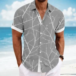 Hot OUKU Men's Geometric Casual Shirt Button Up Shirt Short Sleeve Fashion Casual Vacation Holiday Streetwear Summer Spring Turndown 3D Print Collared Shirts Dark Blue Light Blue Gray