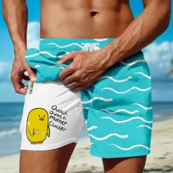 Discount OUKU Men's Geometric Chick Funny Lined Shorts 2 in 1 Board Shorts Swim Shorts Mid Waist Hawaiian Vacation Holiday Beach Wear Side Pockets With Compression Liner Elastic Drawstring Waist Designer Clothing