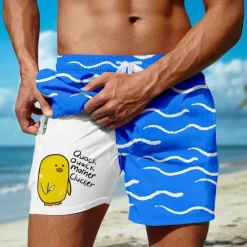 Discount OUKU Men's Geometric Chick Funny Lined Shorts 2 in 1 Board Shorts Swim Shorts Mid Waist Hawaiian Vacation Holiday Beach Wear Side Pockets With Compression Liner Elastic Drawstring Waist Designer Clothing