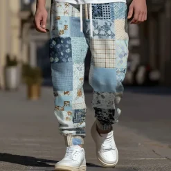 New OUKU Men's Geometric Color Block Patchwork Sweatpants Joggers Trousers Mid Waist Drawstring Elastic Waist Ethnic Vintage Retro Jogging Streetwear Workout Athletic Sweatpants with Pockets Spring Fall 3D