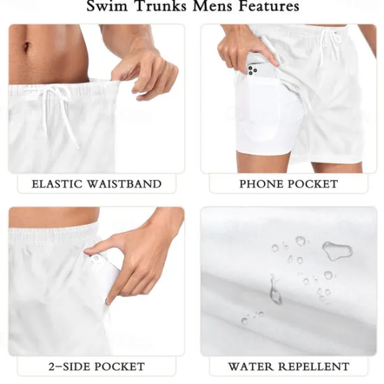 Sale OUKU Men's Geometric Color Block Patchwork Lined Shorts 2 in 1 Board Shorts Swim Shorts Mid Waist Hawaiian Holiday Beach Wear Side Pockets With Compression Liner Elastic Drawstring Waist Designer Clothing Red