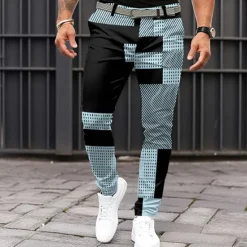 Outlet OUKU Men's Geometric Color Block Patchwork Dress Pants Mid Waist Business Casual Formal Dailywear Zipper Pocket Summer Spring Fall 3D Print Black Pink Blue