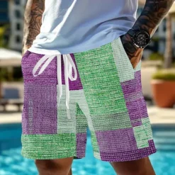 Online OUKU Men's Geometric Color Block Patchwork Waffle Shorts Sweat Shorts Casual Shorts Mid Waist Fashion Casual Vacation Jogging Workout Elastic Drawstring Waist Shorts with Pockets Designer Clothing Apparel