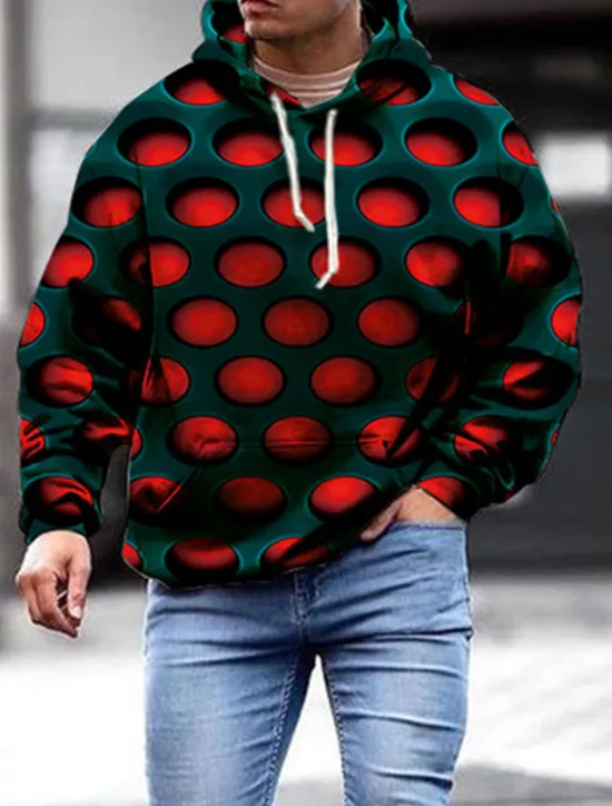 Clearance OUKU Men's Geometric 3D Hoodie Hoodies Sweatshirt Designer Basic Long Sleeve Hooded Red Blue Fall Designer