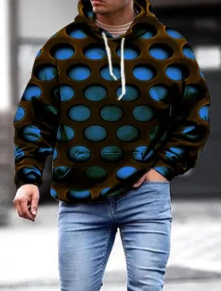 Clearance OUKU Men's Geometric 3D Hoodie Hoodies Sweatshirt Designer Basic Long Sleeve Hooded Red Blue Fall Designer